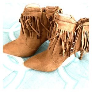 Suede fringe ankle boots/heels